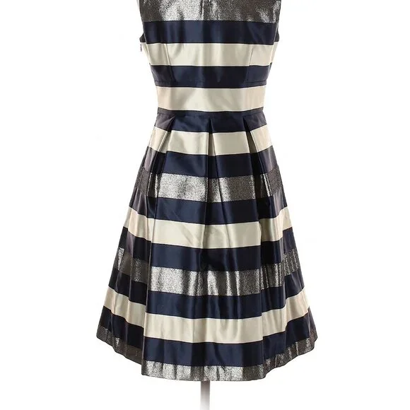 Eliza J navy, silver, cream metallic stripe dress, looks brand new! Size 4 - Picture 4 of 4